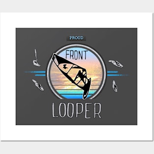 Proud Front Looper Windsurf Jump at Sunset over Ocean Waves Posters and Art